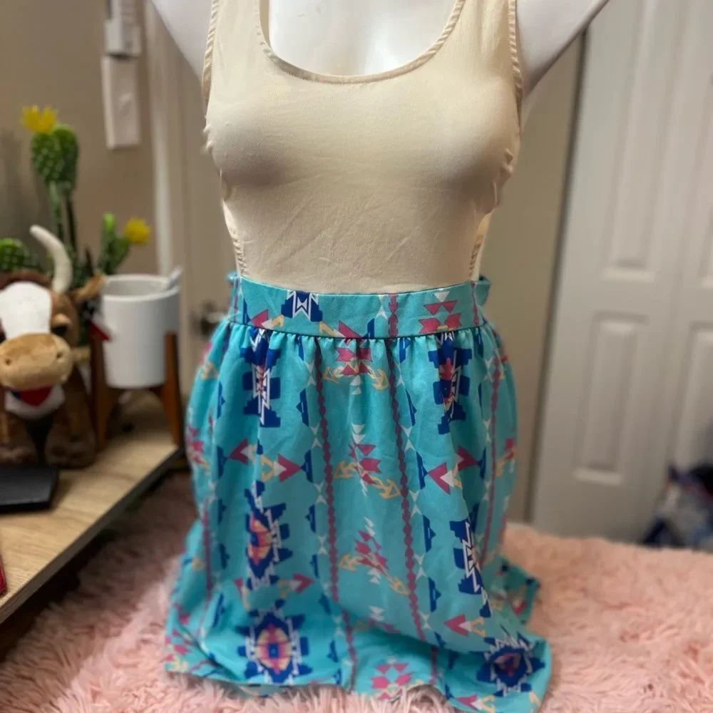 AKIRA Chicago Aztec Geometric Cutout Midi Dress Womens Size Medium M Turquoise